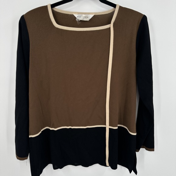 Misook Sweater Womens Large Long Sleeve Contrast Trim Petite Acrylic Pullover To - Picture 1 of 8